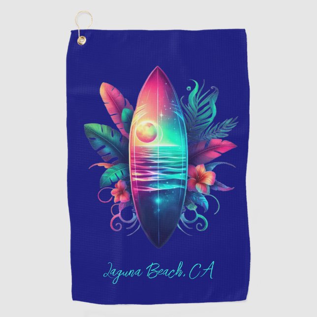 Surfboard Tropical Beach- Golf Towel (Front)