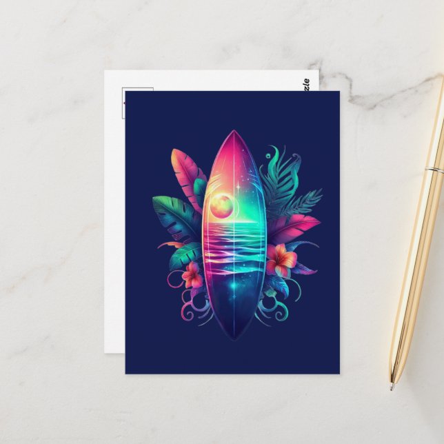 Surfboard Tropical Beach Postcard (Front/Back In Situ)