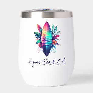 Surfboard Tropical Beach- Thermal Wine Tumbler