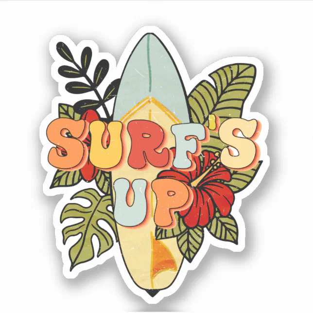 Surfboard Tropical Leaves Flowers Surf's Up Sticker | Zazzle