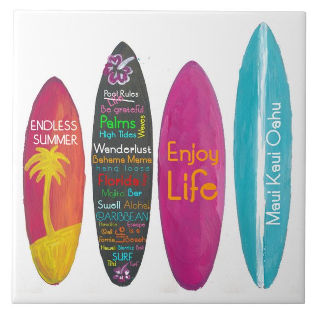 Surfboard Wall Aloha Ceramic Tile (Front)