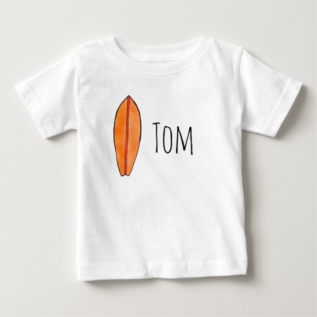 Surfboard Watercolor with customizable name Baby T-Shirt (Front)