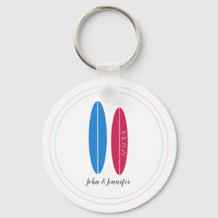 surfboard wedding/ anniversary husband & wife keychain