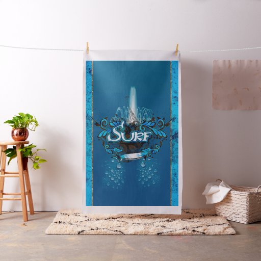 Surfboard with decorative floral elements fabric