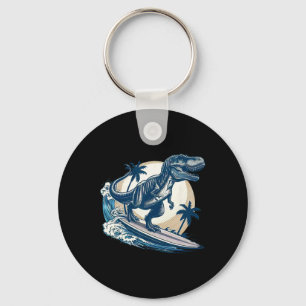 Surfboarding Tyrannosaurus Rex Surfing Dinosaur Lo Keychain