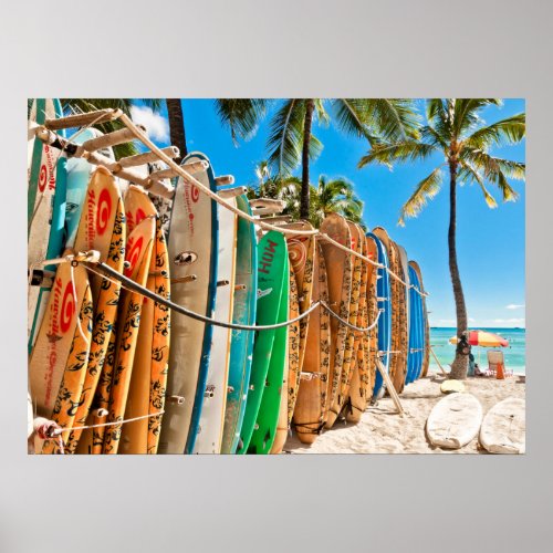 Surfboards at Waikiki Beach Hawaii Poster