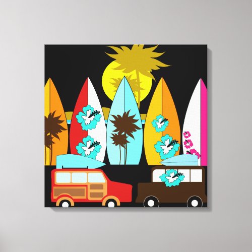 Surfboards Beach Bum Surfing Hippie Vans Canvas Print