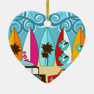 Surfboards Beach Bum Surfing Hippie Vans Ceramic Ornament