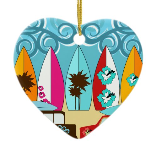 Surfboards Beach Bum Surfing Hippie Vans Ceramic Ornament