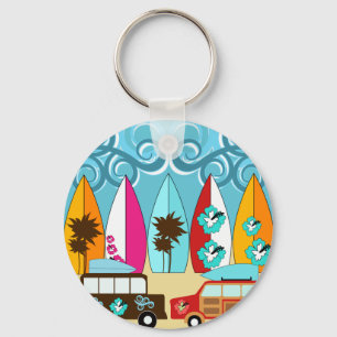 Surfboards Beach Bum Surfing Hippie Vans Keychain