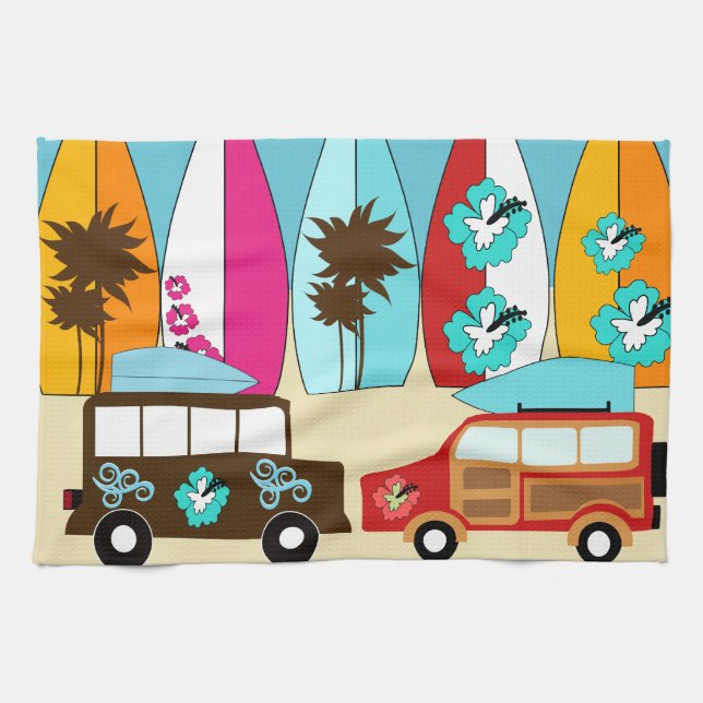 Surfboards Beach Bum Surfing Hippie Vans Kitchen Towel (Horizontal)