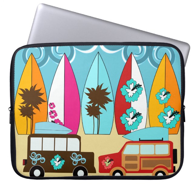 Surfboards Beach Bum Surfing Hippie Vans Laptop Sleeve (Front)