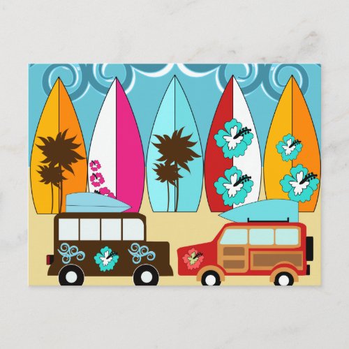 Surfboards Beach Bum Surfing Hippie Vans Postcard
