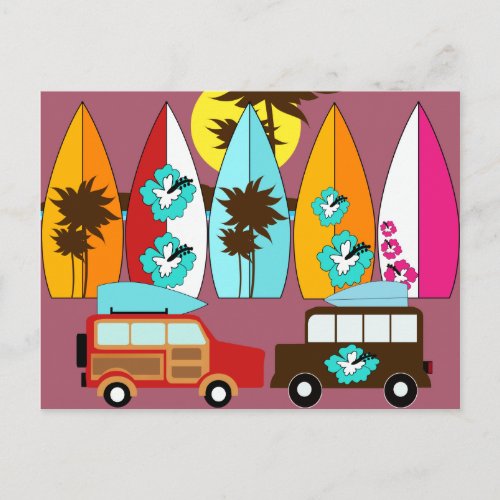 Surfboards Beach Bum Surfing Hippie Vans Postcard