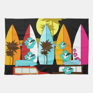 Surfboards Beach Bum Surfing Surfer Hippie Vans Kitchen Towel