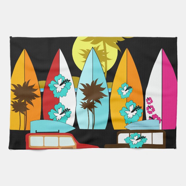 Surfboards Beach Bum Surfing Surfer Hippie Vans Kitchen Towel (Horizontal)
