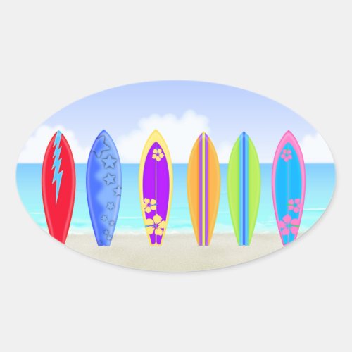 Surfboards Beach Oval Sticker