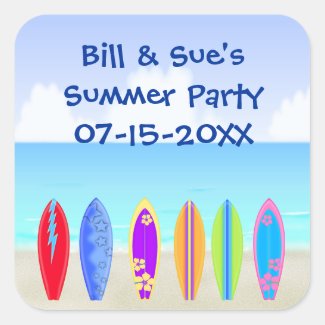 Surfboards Beach Party Favor Square Sticker