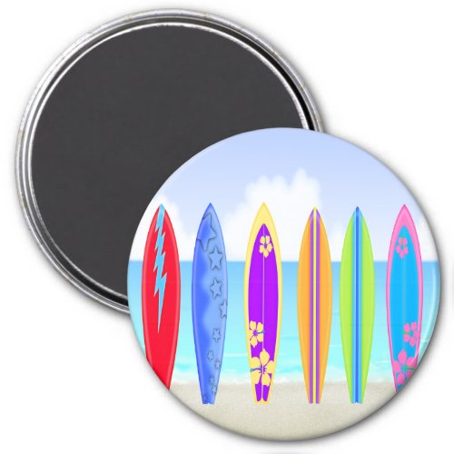 Surfboards Beach Round Magnet
