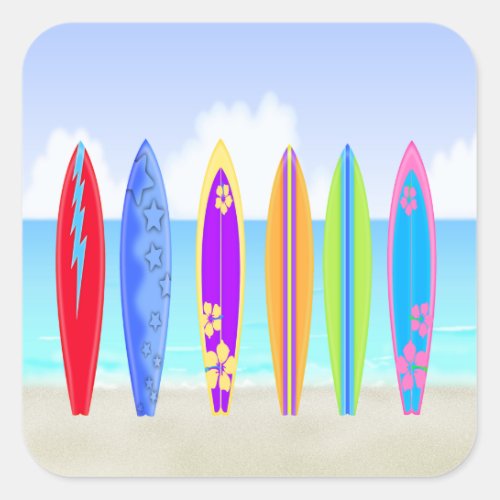 Surfboards Beach Square Sticker