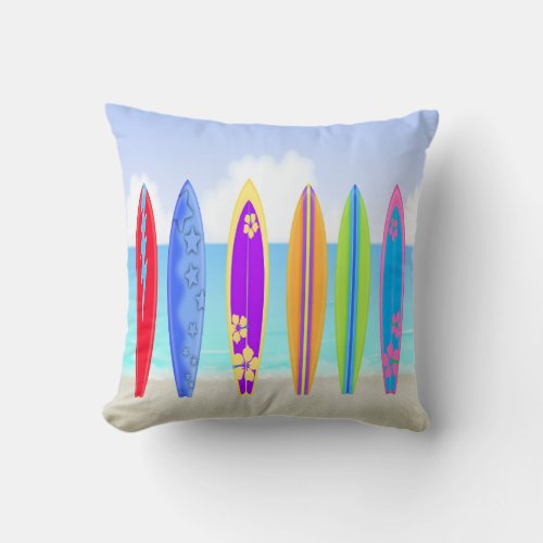 Surfboards Beach Throw Pillow