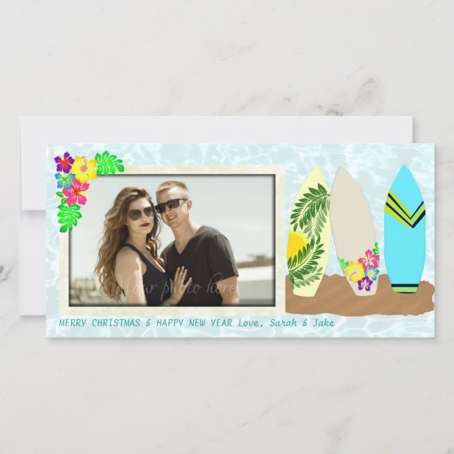 Surfboards Hawaiian Christmas Holiday Card (Front)