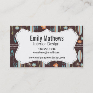 Surfboards & Hibiscus; Brown, Blue, & Orange Business Card