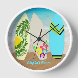 Surfboards in Sand Personalized Clock
