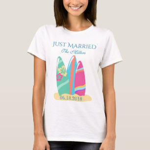 Surfboards in the Sand Beach Just Married T-Shirt