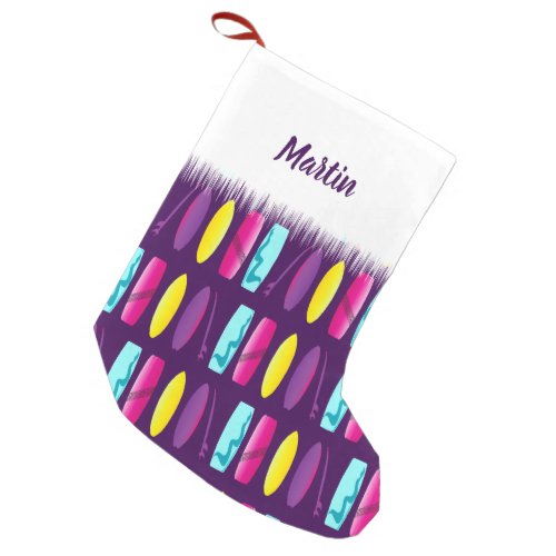 Surfboards Multi_Colored Surfing Pattern Small Christmas Stocking