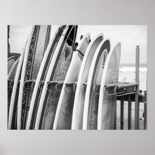 Surfboards on Beach Rack Coastal Art Poster