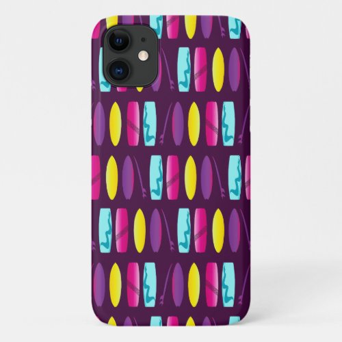 Surfboards on Deep Purple Colourful Surfers iPhone 11 Case