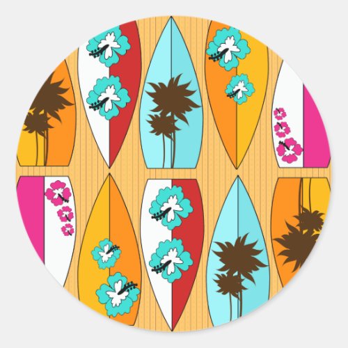 Surfboards on the Boardwalk Summer Beach Theme Classic Round Sticker