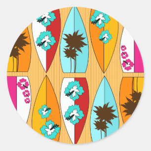 Surfboards on the Boardwalk Summer Beach Theme Classic Round Sticker