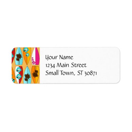 Surfboards on the Boardwalk Summer Beach Theme Label