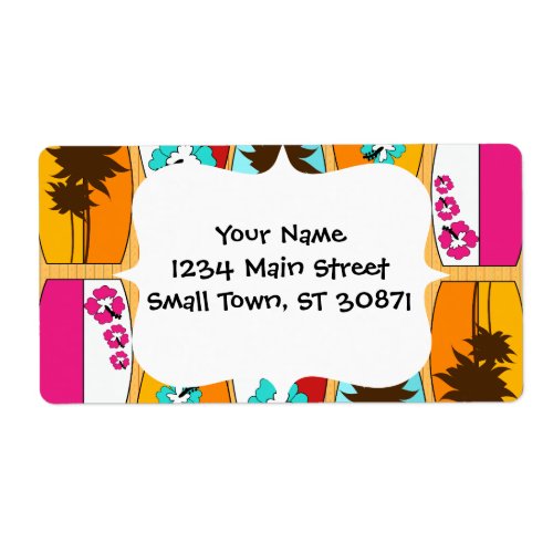 Surfboards on the Boardwalk Summer Beach Theme Label