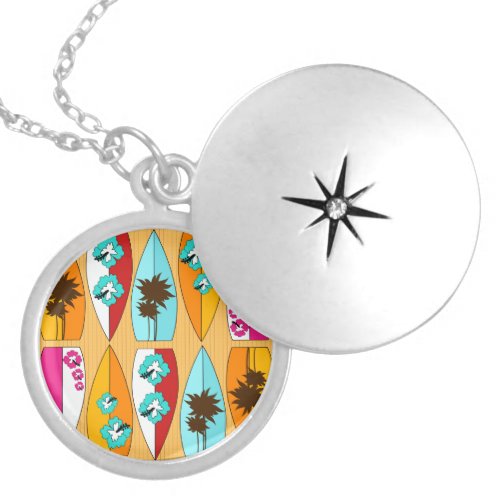 Surfboards on the Boardwalk Summer Beach Theme Locket Necklace