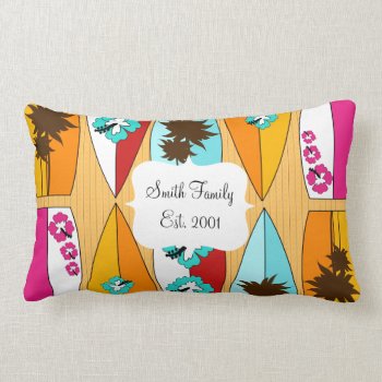 Surfboards On The Boardwalk Summer Beach Theme Lumbar Pillow by PrettyPatternsGifts at Zazzle