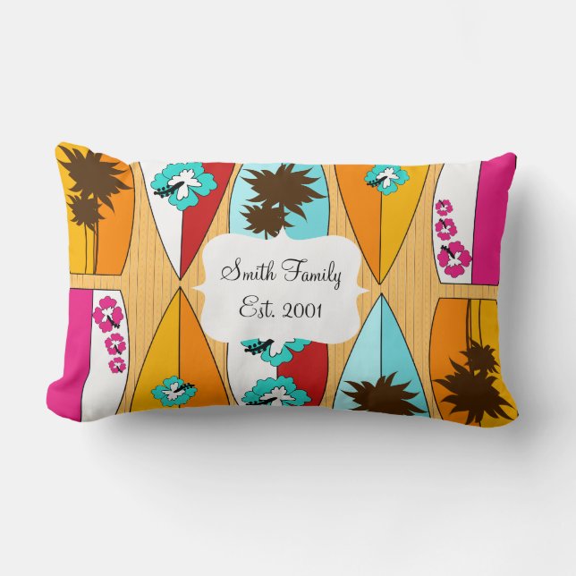 Surfboards on the Boardwalk Summer Beach Theme Lumbar Pillow (Front)