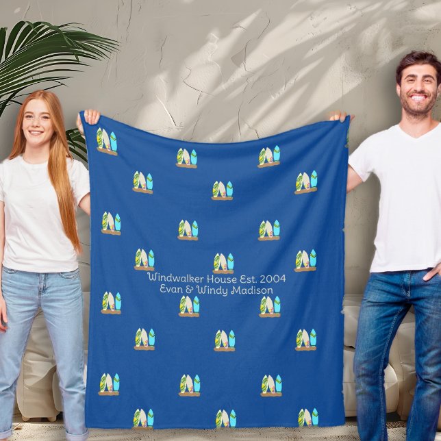 Surfboards Pattern Illustrated and Personalized Fleece Blanket (Creator Uploaded)