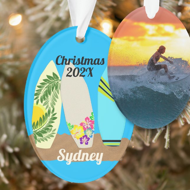 Surfboards Personalized Photo Template Christmas Ornament (Creator Uploaded)