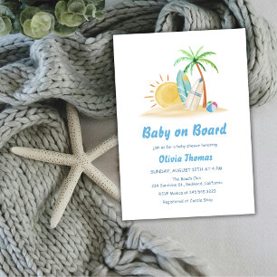 Surfboards Sunshine Beach Palm Tree Baby Shower Invitation