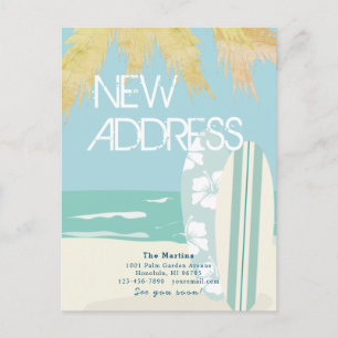 Surfboards Tropical Beach Blue Moving Announcement Postcard