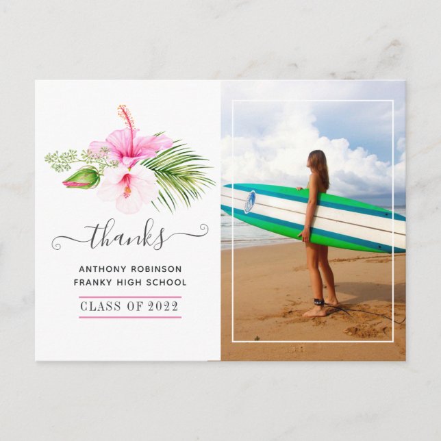 Surfer Adventure Graduation Party Thank You Postcard (Front)