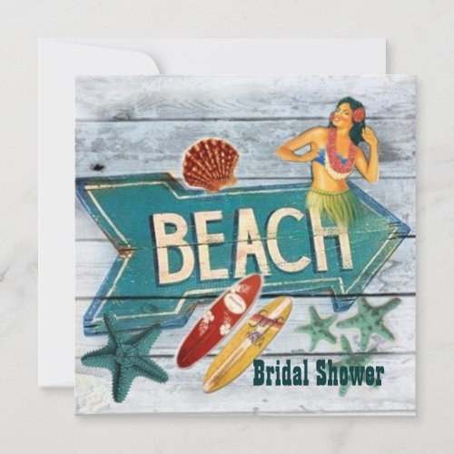 Surfer Aloha Hula Girl hawaii beach bridal shower Invitation