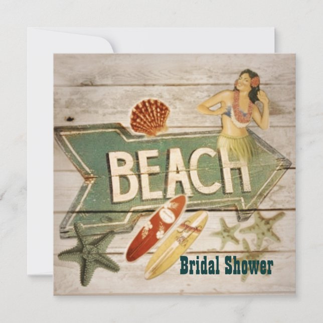 Surfer Aloha Hula Girl hawaii beach bridal shower Invitation (Front)