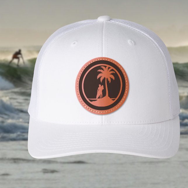 Surfer and Palm Tree Surfing Minimalist Leather Patch Hat (Creator Uploaded)