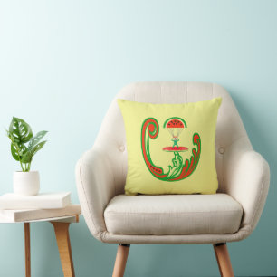 Surfer and Skydiver in Melon Water Throw Pillow