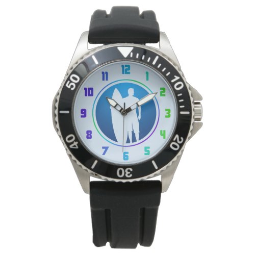 Surfer and Surfboard Watch _ surfing time piece