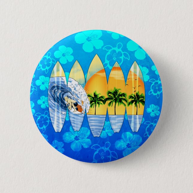 Surfer And Surfboards Button (Front)